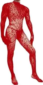 Men's red one piece full lace jumpsuit.