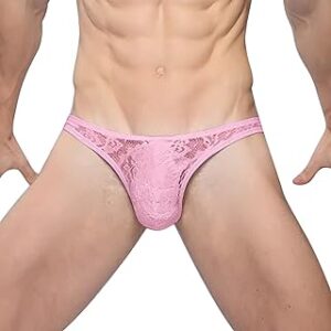 Small pink floral lace panties in plus sizes for the big guys.