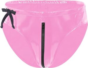 Pink wet looking panties for plus size men.