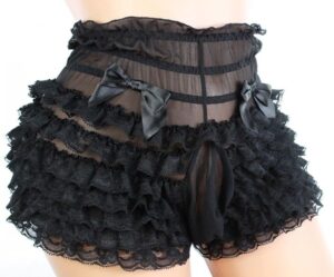 Men's black panties with a lot of ruffled lace.