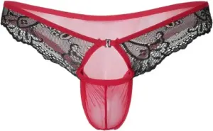 See through sissy pouch panties in black and red color.