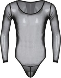 Men's black long sleeves transparent bodysuit.