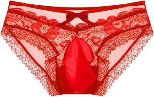 Red lace panties for sissy men.