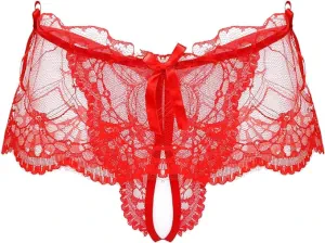 See through red lace underwear in a feminine style made for crossdressing men.