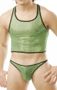 Men's green silky top and panty set.