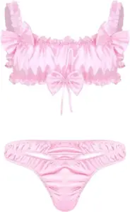 Men's silky satin bra and panty set in light pink color.