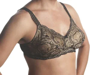 Men's brown lace bra that holds silicone breast in place.