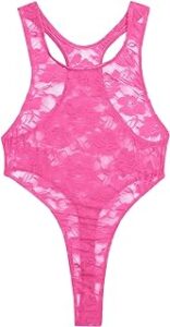 Men's pink lace bodysuit in thong style.